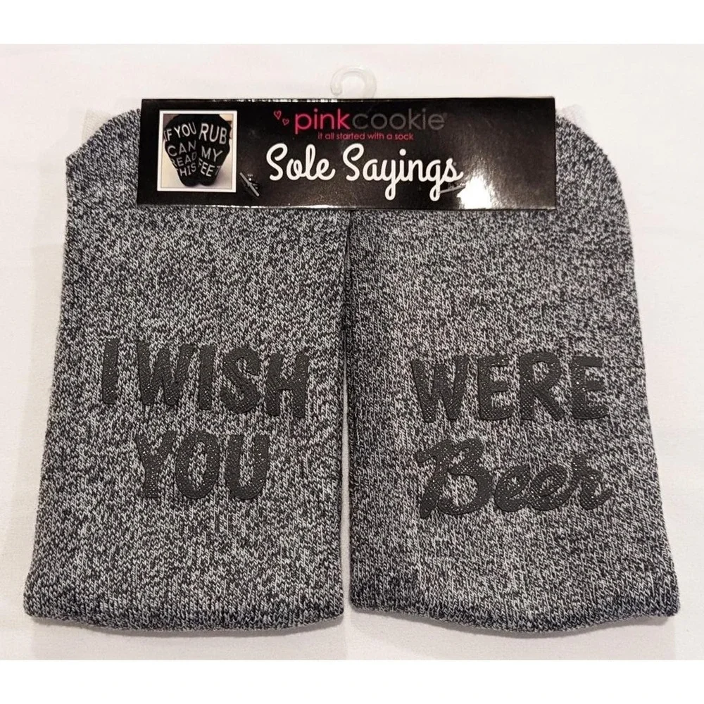 New Pink Cookie Womens Size Medium 4 10 I Wish You Were Beer Novelty Crew Socks